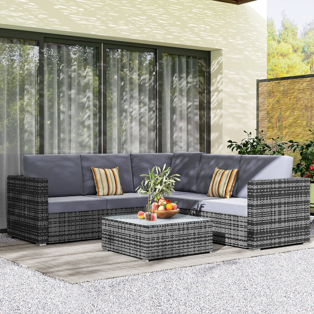 Rattan Set, 4 PC-Grey