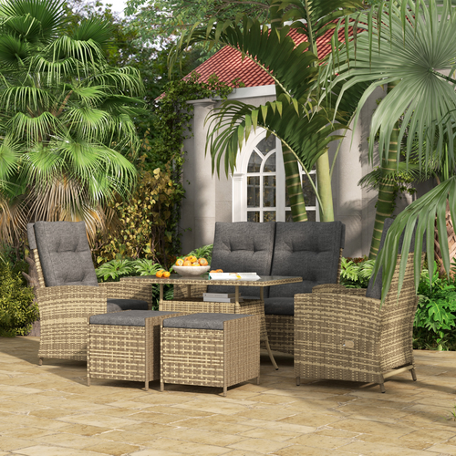 Outsunny 6 Piece Rattan Table and Chairs Set with Cushions for Outdoor Grey