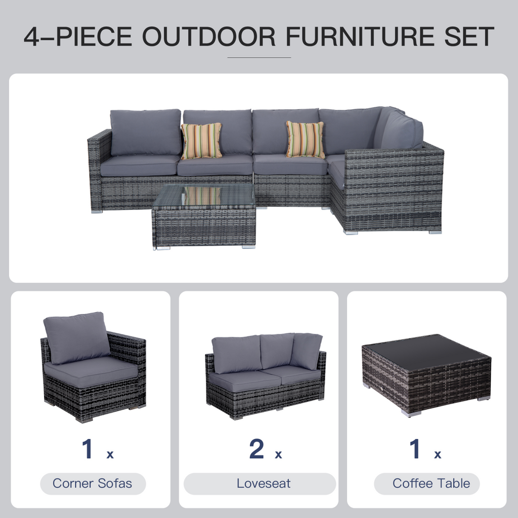 Rattan Set, 4 PC-Grey