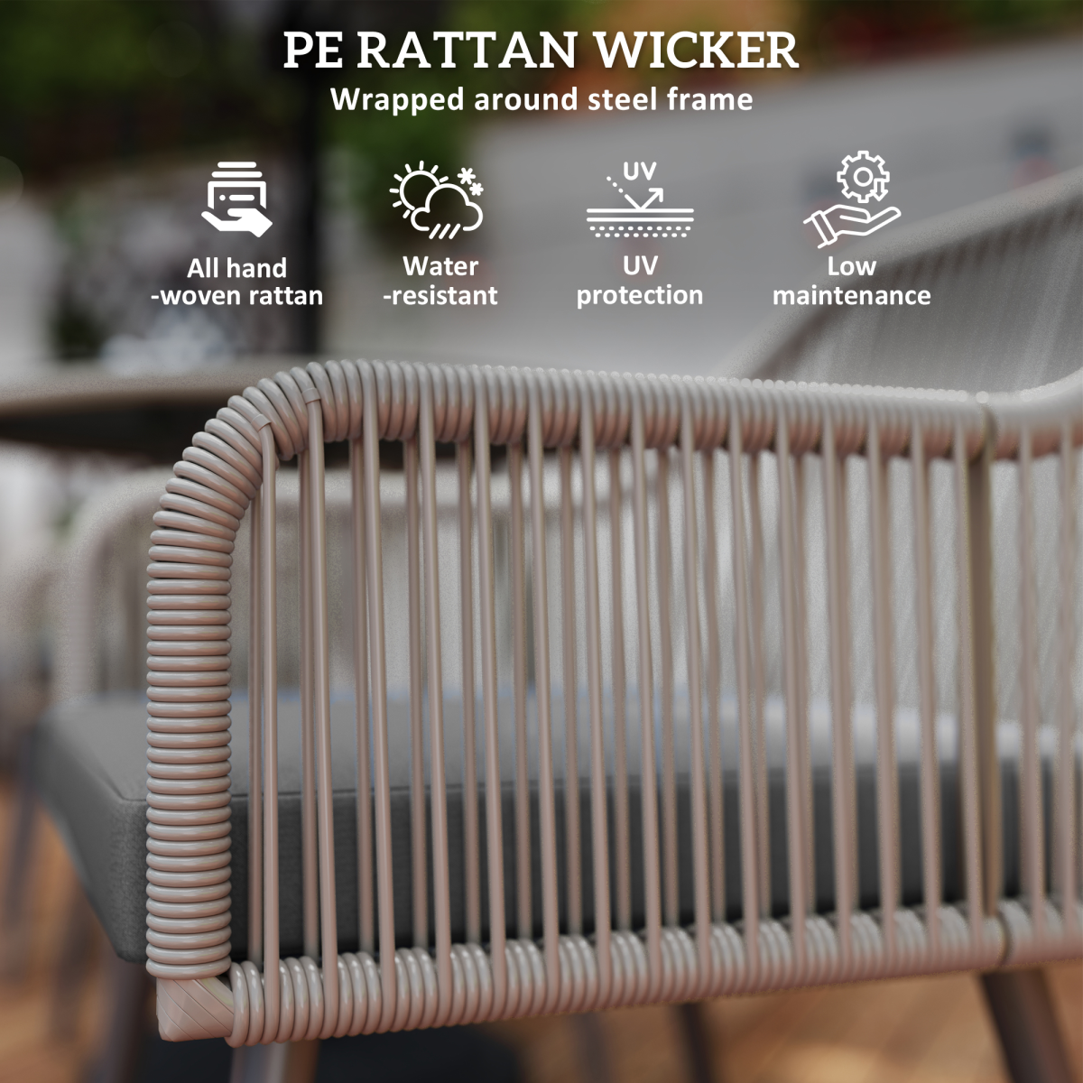 Outsunny Rattan Dining Set, 4 Seater Rattan Garden Furniture, Light Brown