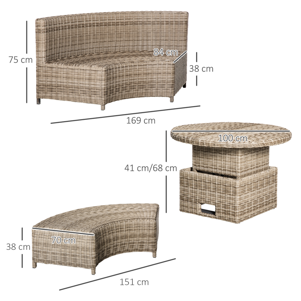8-Seater PE Rattan DaybedTable with Olefin Cushion