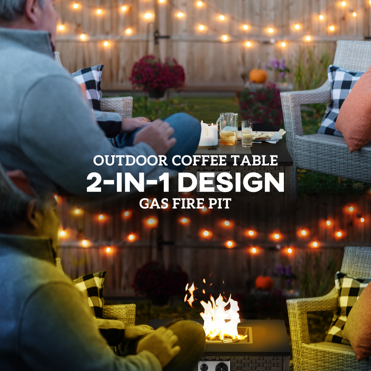 Outsunny 13 KW Rattan Gas Fire Pit Table, Propane Fire Pit for Garden, Grey