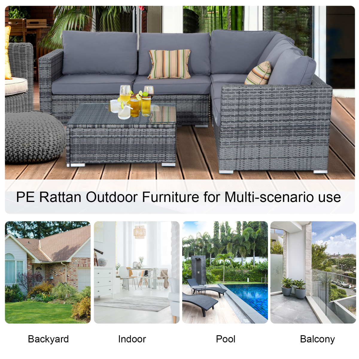 Rattan Set, 4 PC-Grey