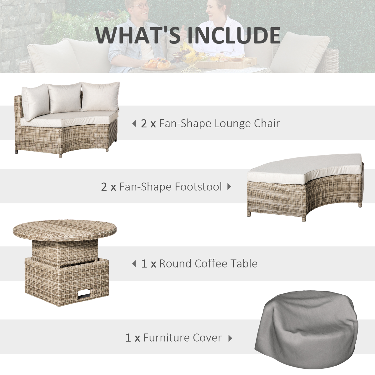 8-Seater PE Rattan DaybedTable with Olefin Cushion