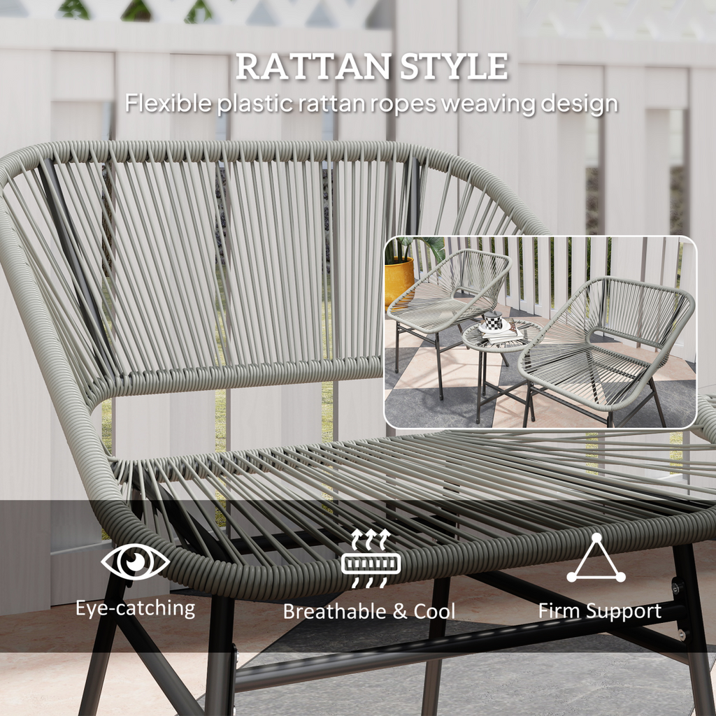 Outsunny Rattan Bistro Set, Small Balcony Furniture with Cushion, Light Grey