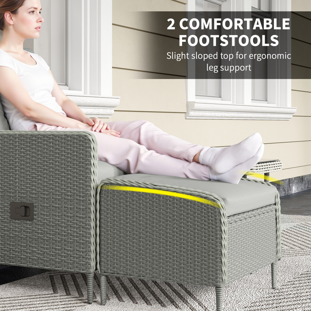 Outsunny Rattan Garden Furniture Set with Footstools Armchairs Charcoal Grey