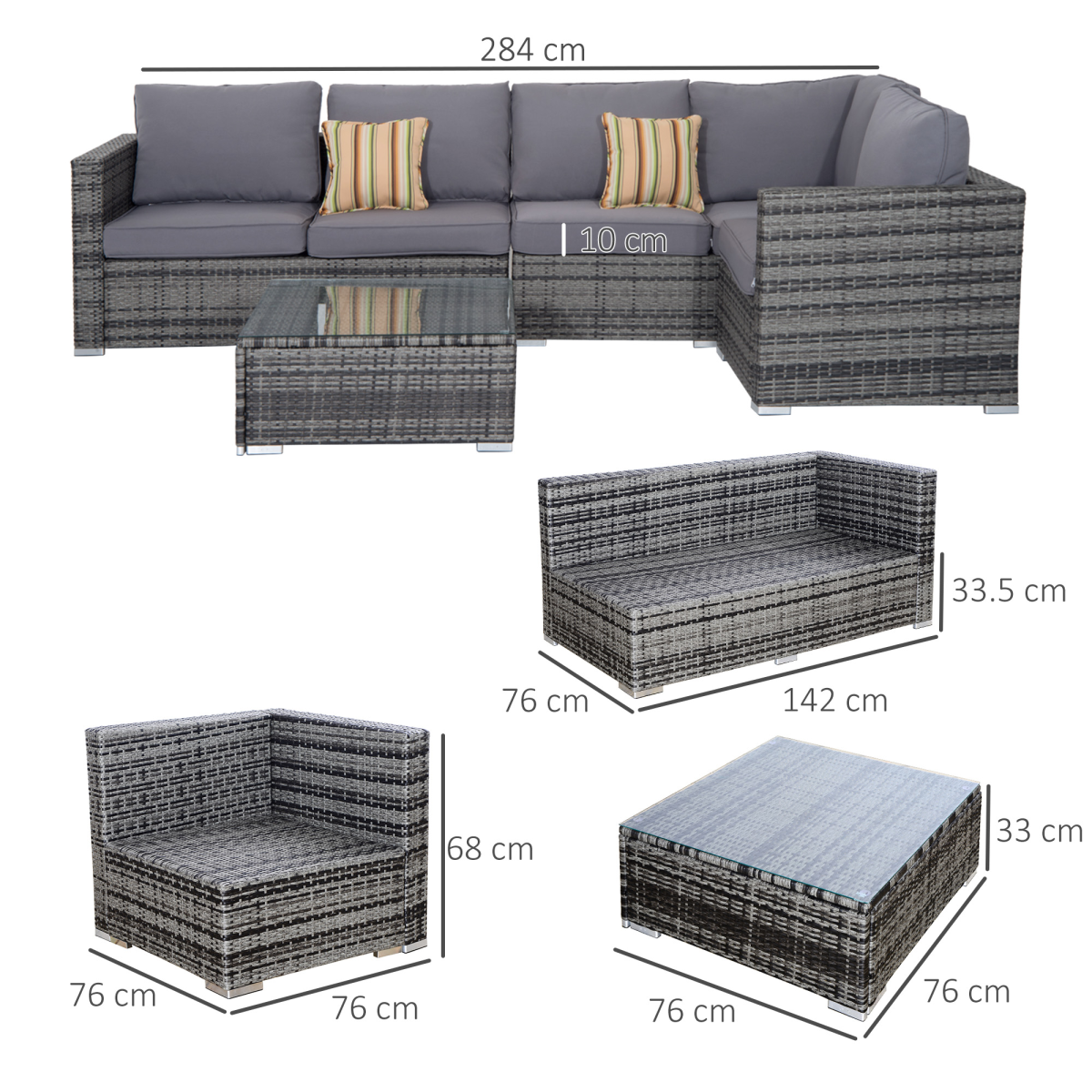 Rattan Set, 4 PC-Grey