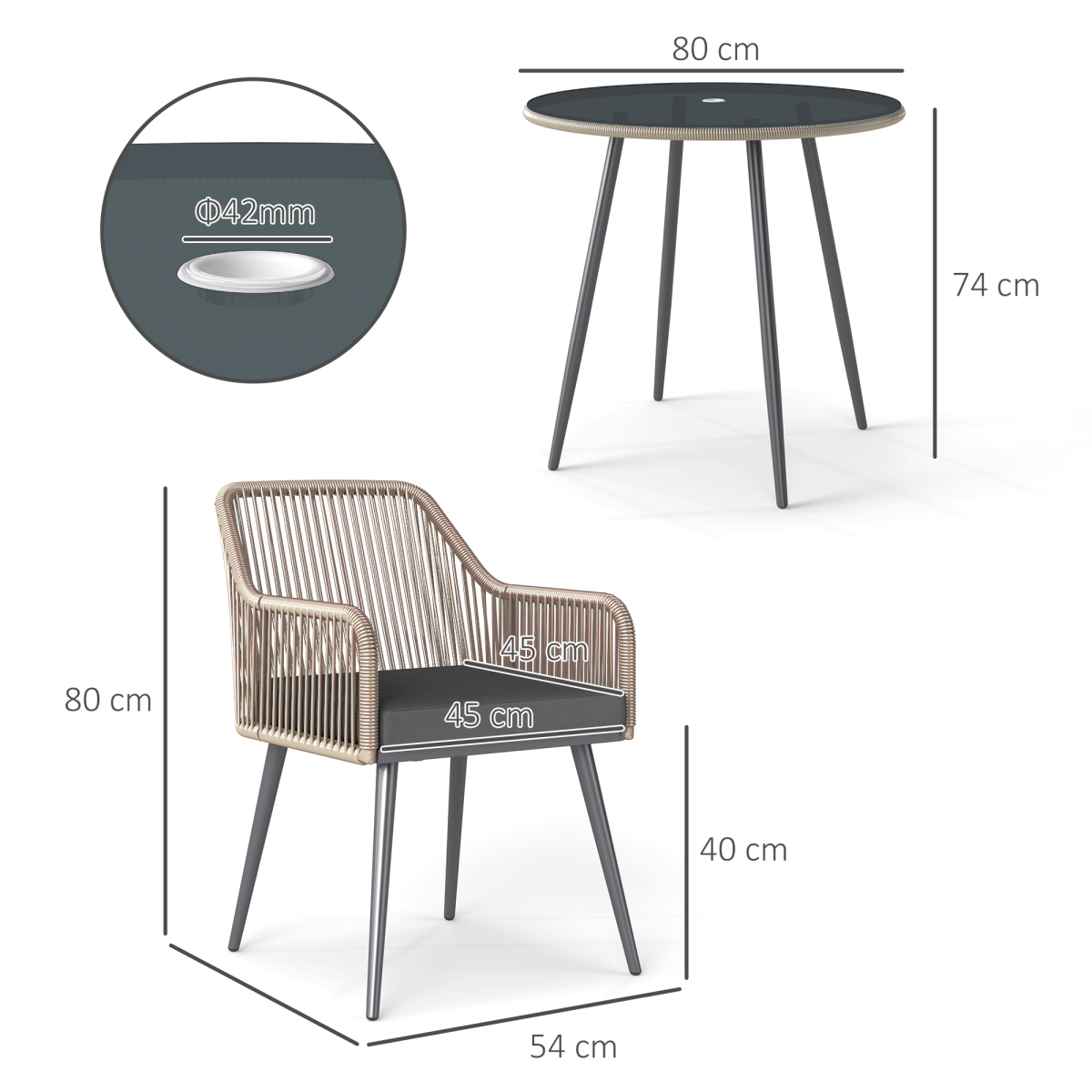 Outsunny Rattan Dining Set, 4 Seater Rattan Garden Furniture, Light Brown