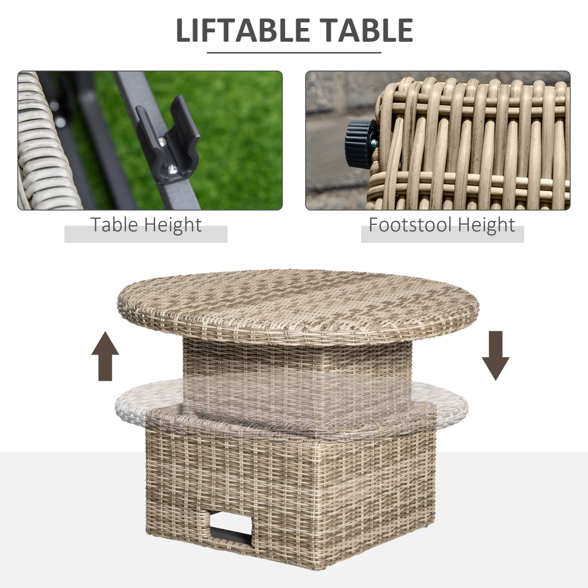 8-Seater PE Rattan DaybedTable with Olefin Cushion