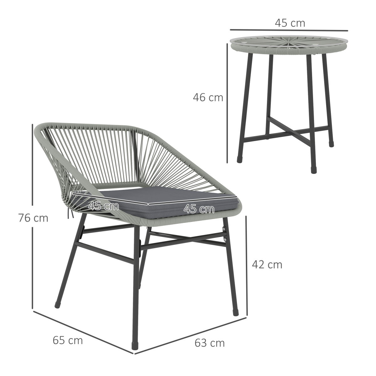 Outsunny Rattan Bistro Set, Small Balcony Furniture with Cushion, Light Grey