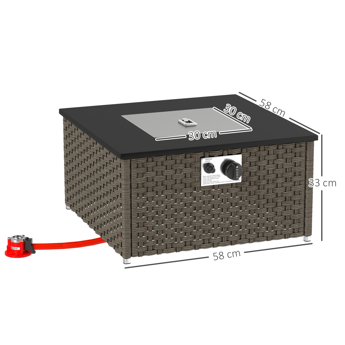Outsunny 13 KW Rattan Gas Fire Pit Table, Propane Fire Pit for Garden, Grey