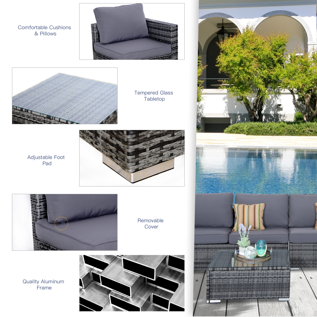 Rattan Set, 4 PC-Grey