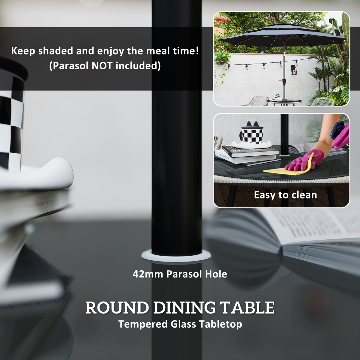 Outsunny Rattan Dining Set, 4 Seater Rattan Garden Furniture, Light Brown