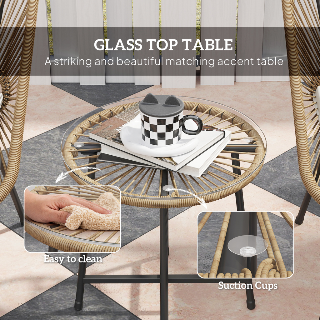 Outsunny Rattan Bistro Set, Small Balcony Furniture with Cushion, Light Grey