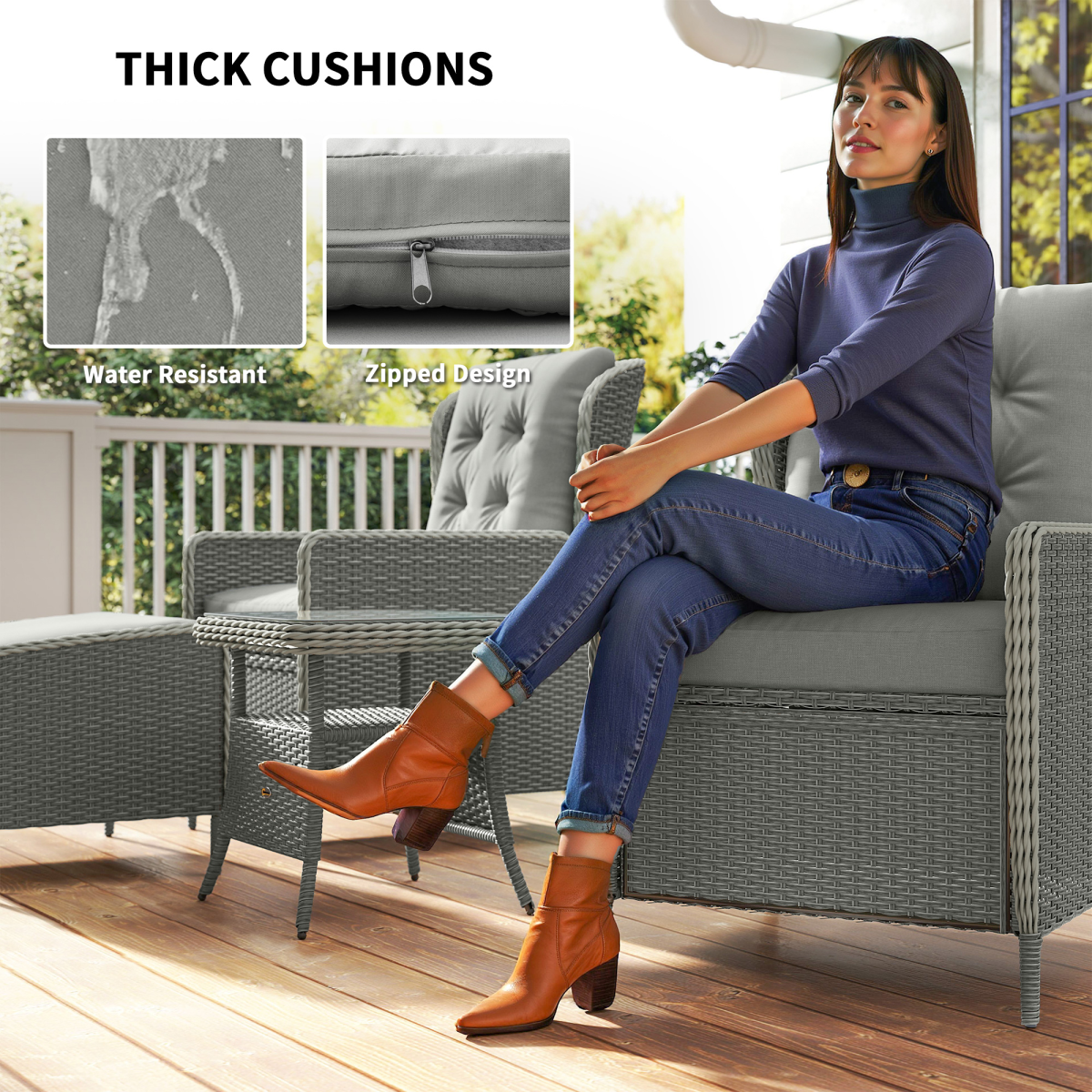 Outsunny Rattan Garden Furniture Set with Footstools Armchairs Charcoal Grey