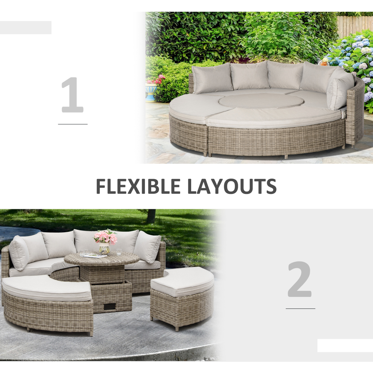8-Seater PE Rattan DaybedTable with Olefin Cushion