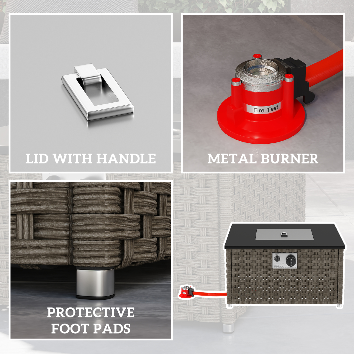 Outsunny 13 KW Rattan Gas Fire Pit Table, Propane Fire Pit for Garden, Grey