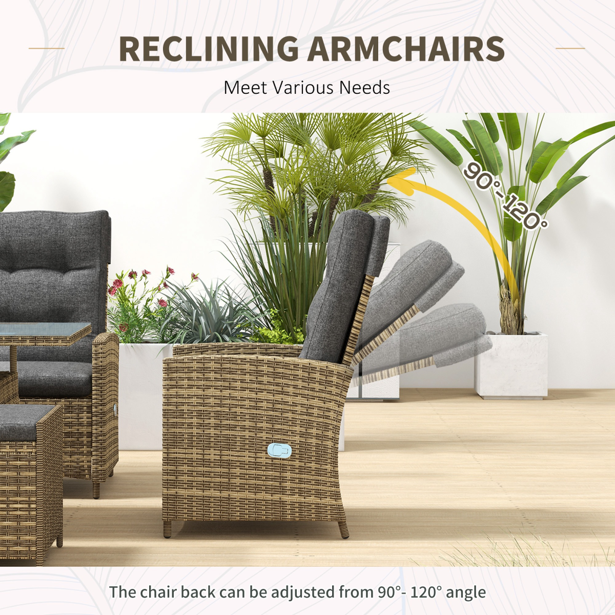 Outsunny 6 Piece Rattan Table and Chairs Set with Cushions for Outdoor Grey