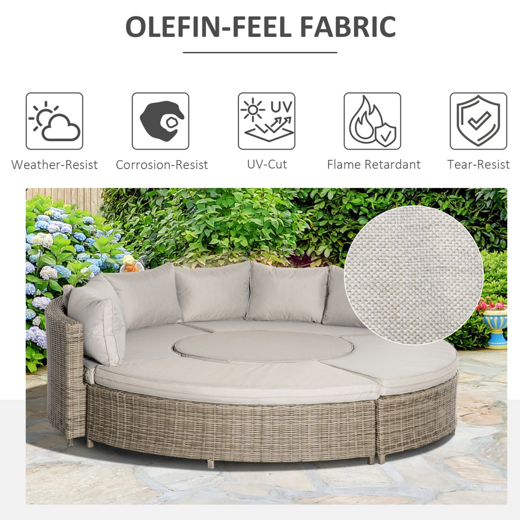 8-Seater PE Rattan DaybedTable with Olefin Cushion