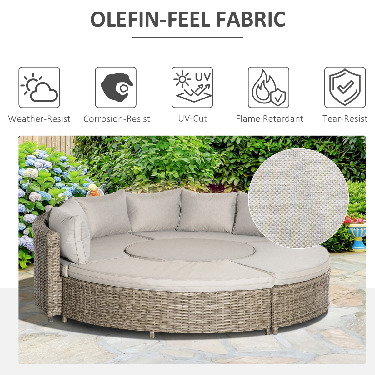 8-Seater PE Rattan DaybedTable with Olefin Cushion