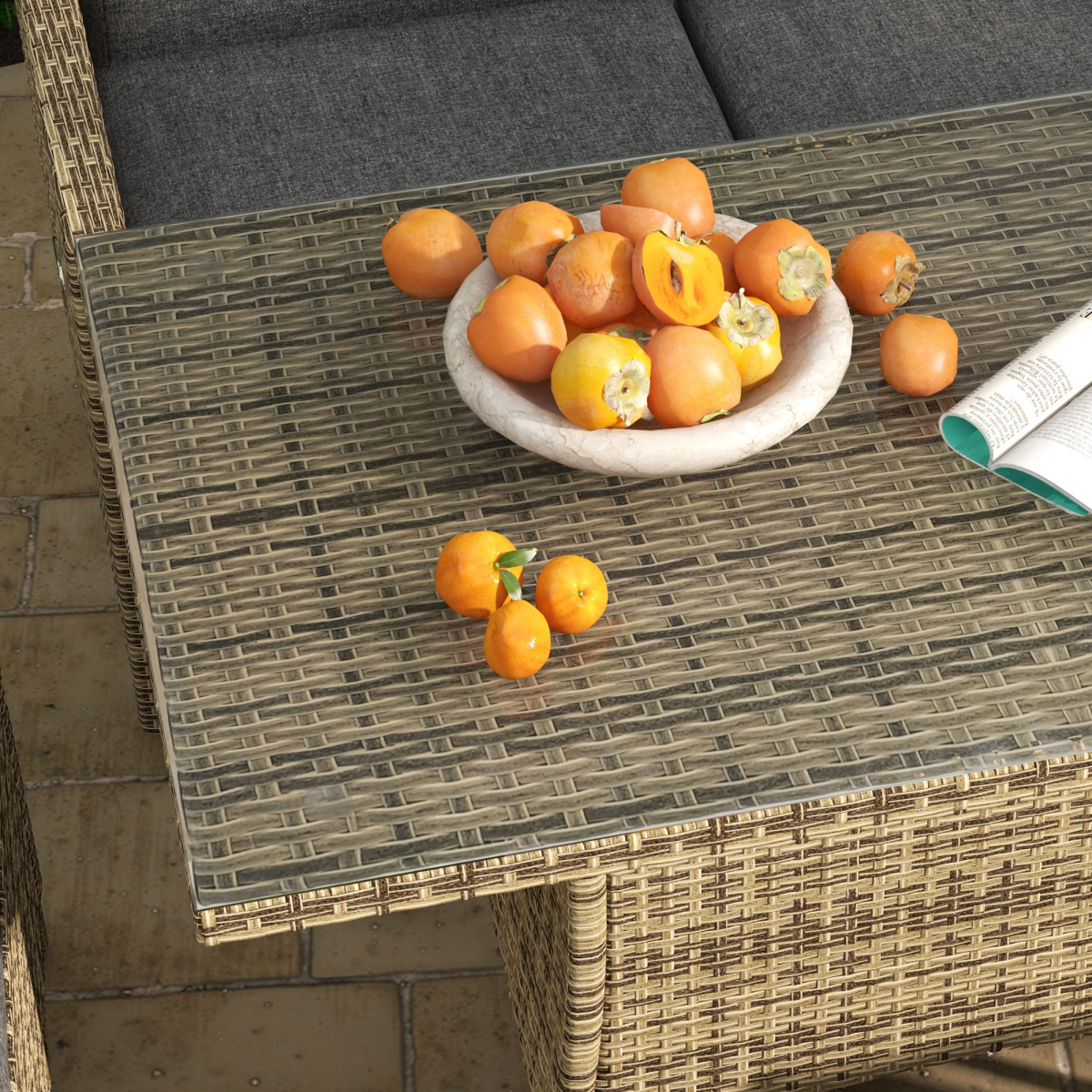 Outsunny 6 Piece Rattan Table and Chairs Set with Cushions for Outdoor Grey