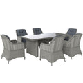 Outsunny 6 Seater Rattan Dining Set with Glass Top Table and Cushions, Grey