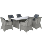 Outsunny 6 Seater Rattan Dining Set with Glass Top Table and Cushions, Grey