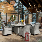 Outsunny 6 Seater Rattan Dining Set with Glass Top Table and Cushions, Grey