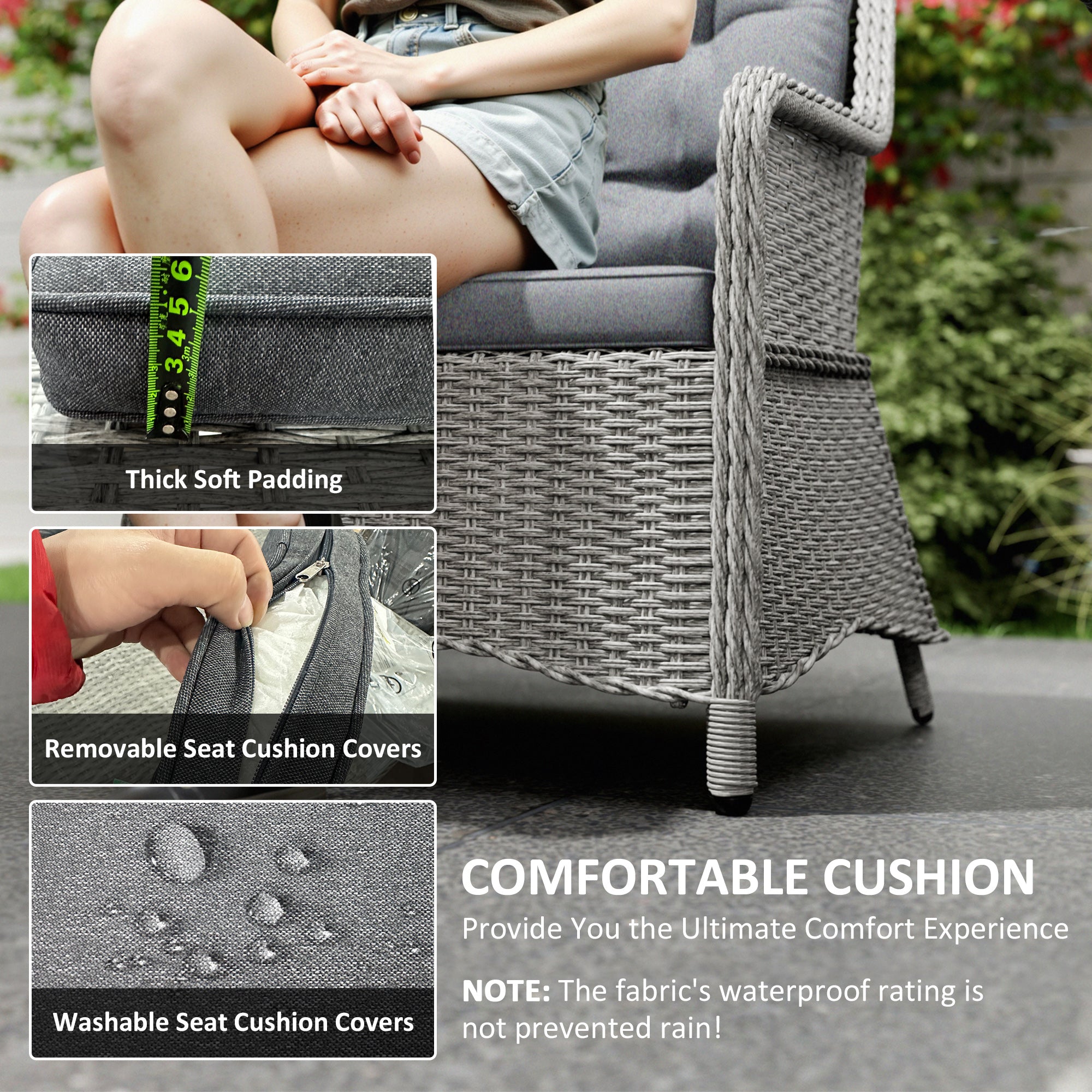 Outsunny 6 Seater Rattan Dining Set with Glass Top Table and Cushions, Grey