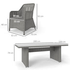 Outsunny 6 Seater Rattan Dining Set with Glass Top Table and Cushions, Grey