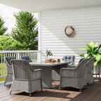 Outsunny 6 Seater Rattan Dining Set with Glass Top Table and Cushions, Grey