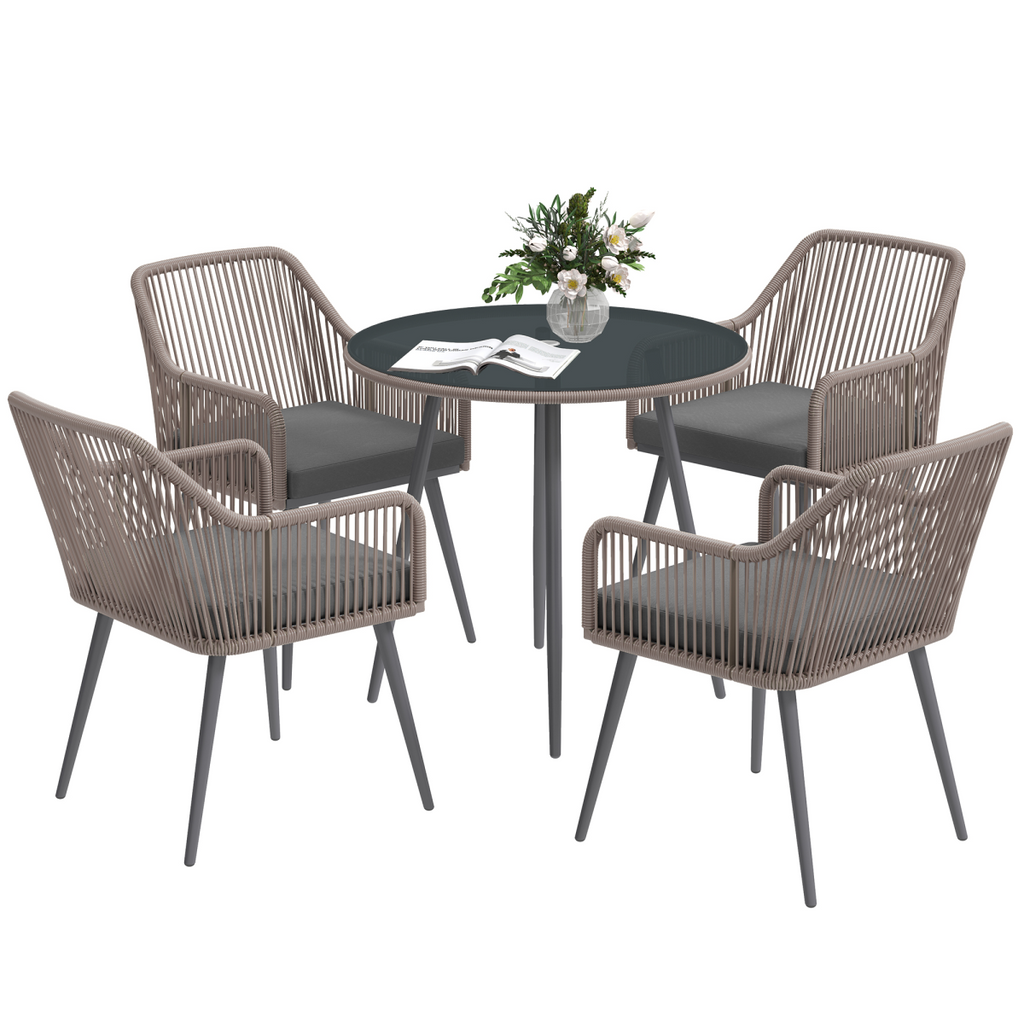 Outsunny Rattan Dining Set, 4 Seater Rattan Garden Furniture, Light Brown